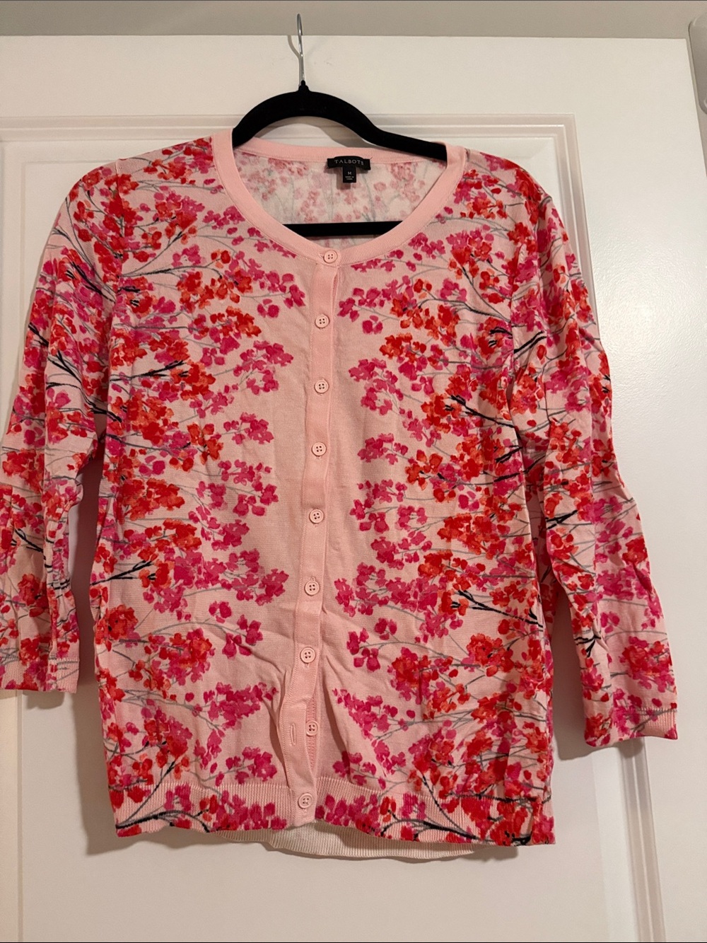 Talbots Pink and Red Floral Button Cardigan